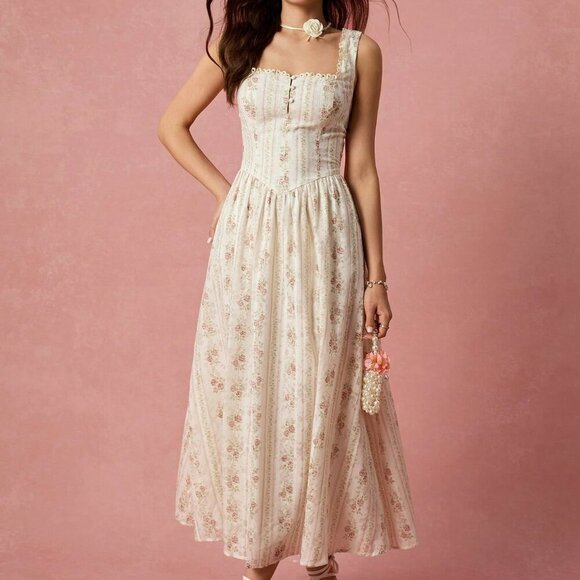 Cream Elegant Women's Romantic Maxi Dress - Picture 3 of 8